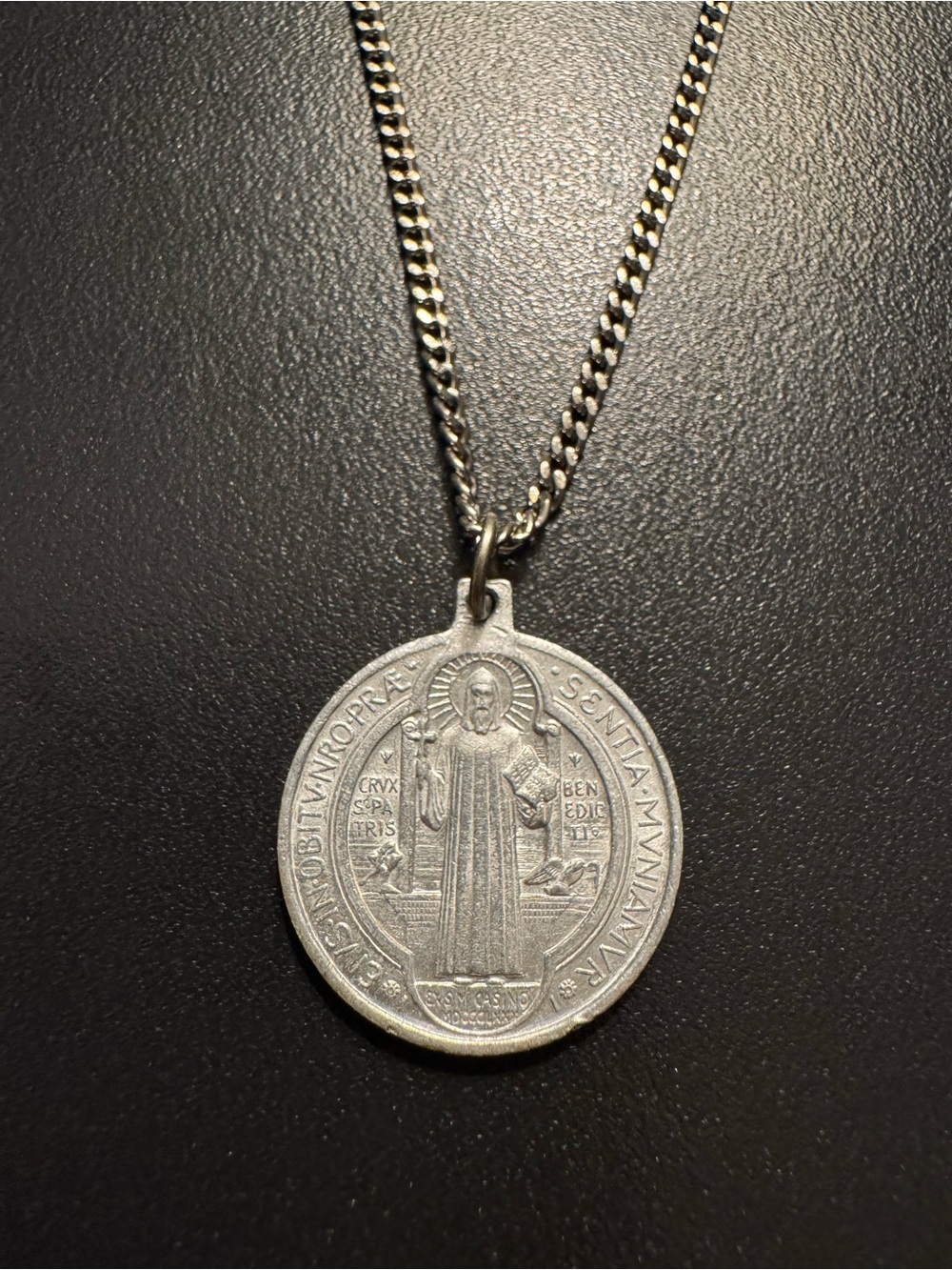 St. Benedict Medal Necklace Silver Tone 18”